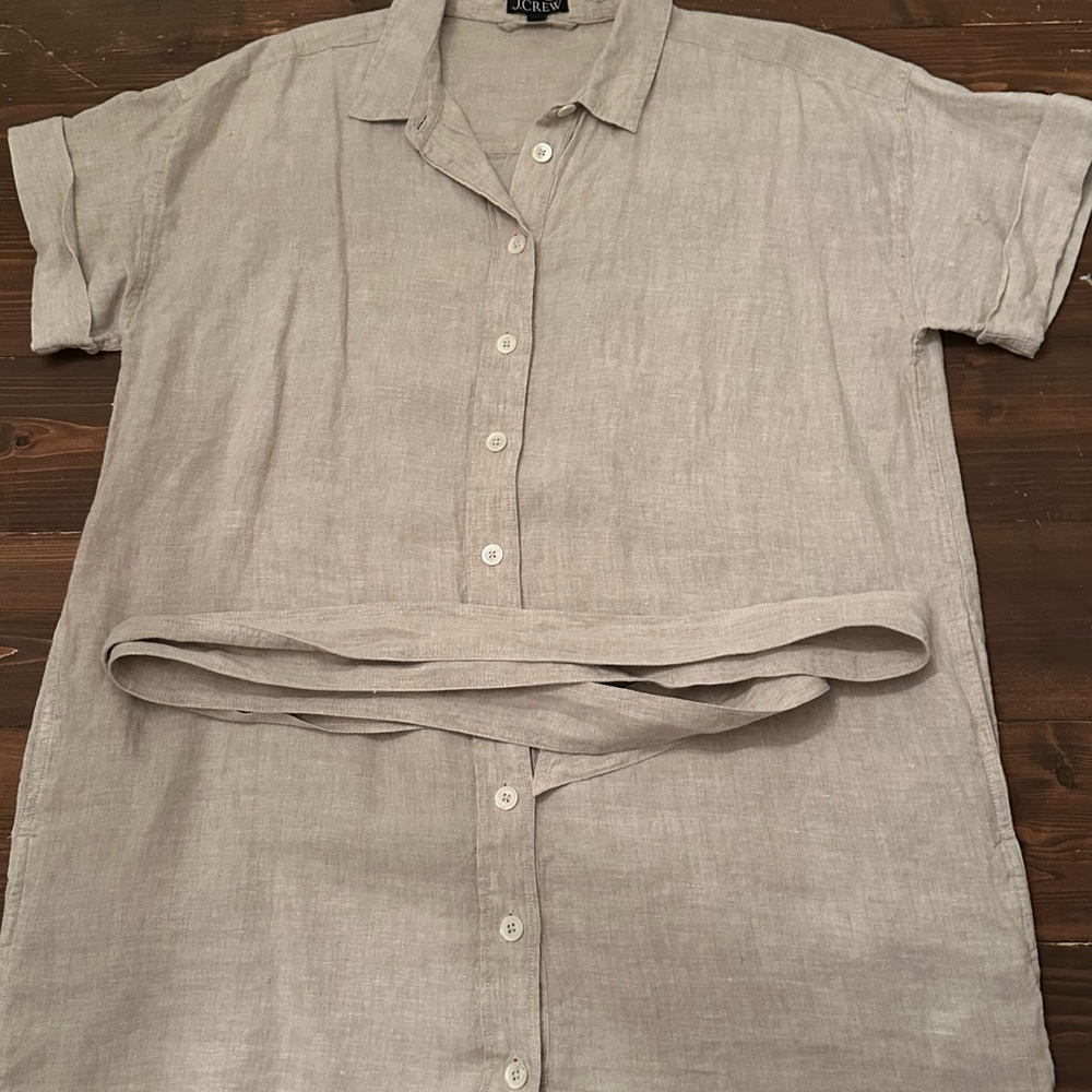 J. Crew Neutral Beige Short-Sleeve Linen Button-Down Shirt
